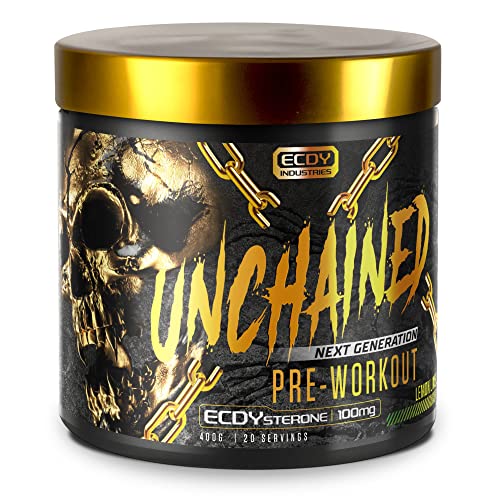 UNCHAINED® - Pre Workout Booster with Ecdysterone | 20 Servings (400g) with Caffeine | L-Arginine, L-Citrulin-Malate, Beta-Alanine + 14 Other Active Ingredients | 100% Focus & Energy | Lemon Lime