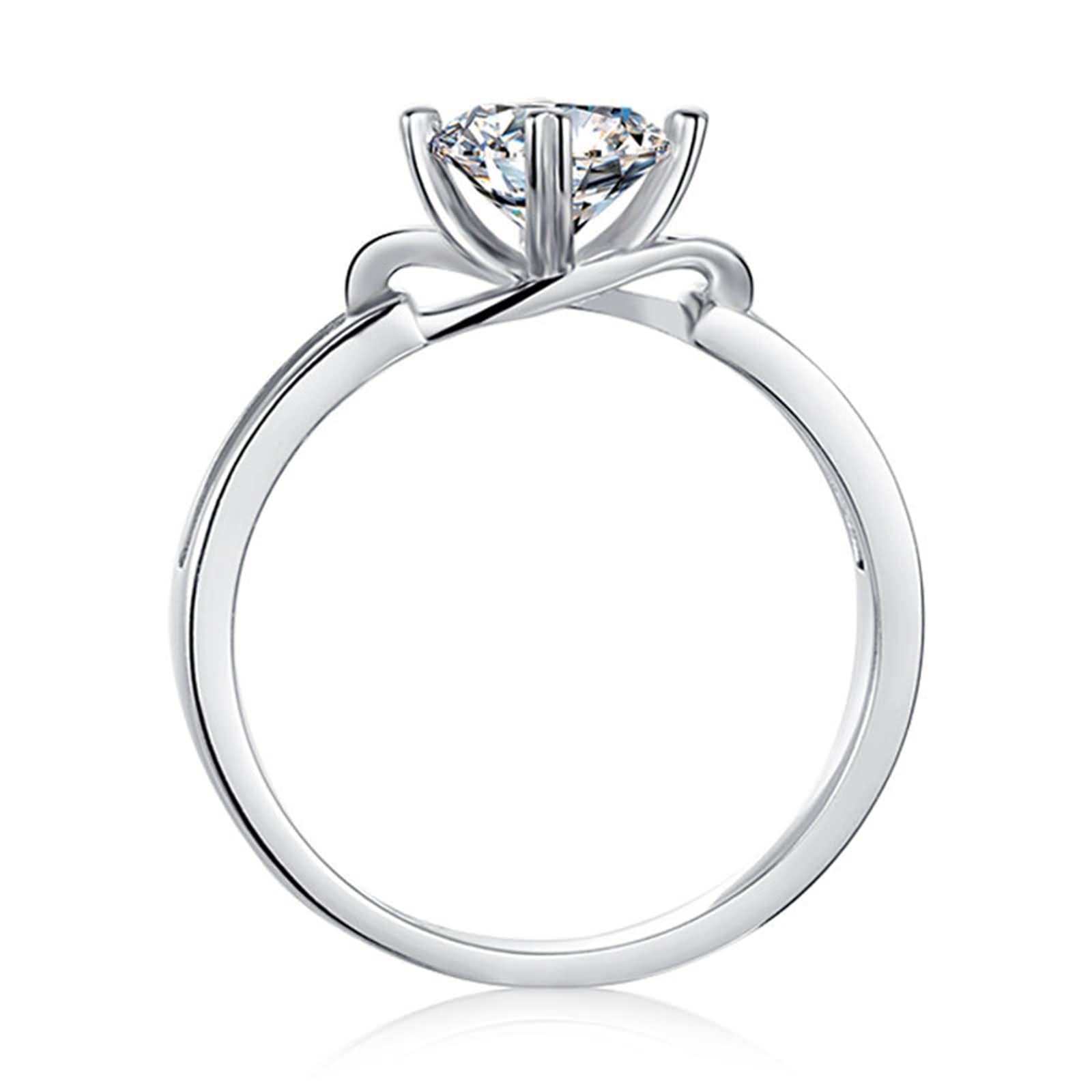 WXKAGF Ringe im Vintage-Stil, Verlobungsringe, Gedenkringe für Frauen, Herz-Krappen-Unendlichkeitsband, Silber mit weißem, rundem, brillantem Moissanit-Sterlingsilber