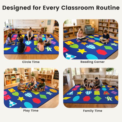 ABCarpet Classroom Rug 13 x 7.5 ft Blue Educational Area Rug with Different Shapes, 24 Seats, Washable & Non-Slip Carpet for Elementary School, Daycare, Nursery, Library Reading - image 4