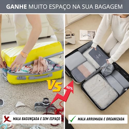 Kit Organizador de Malas para Viagem 7 Peças Conjunto Organizador Completo Bolsas Necessaire Sapatos