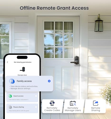 Veise VE019 Fingerprint Smart Lever Lock - APP Control, Keypad Door Lock with Handle, Keyless Entry for Front Door and Bedroom, Electronic Digital Knob, Remote Grant, IP55 Weatherproof, Matte Black thumbnail 2
