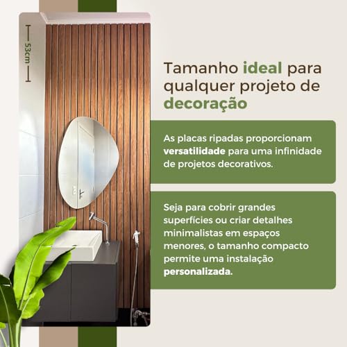 10 Placas Ripa de Madeira Decoração Ambiente Sala Cozinha Quarto Banheiro Escritório 53x5cm (Freijó)