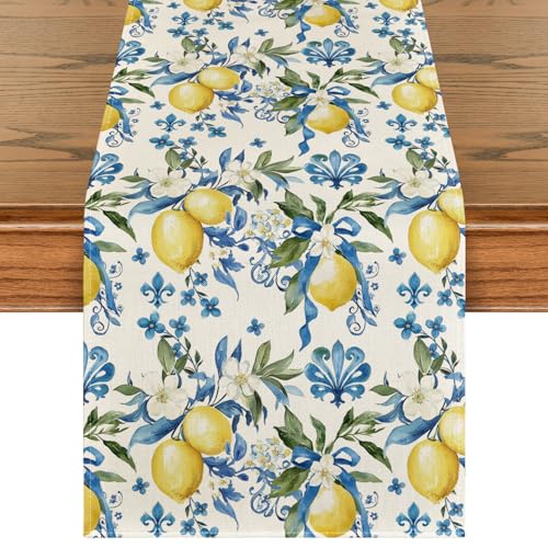 Artoid Mode Blau Zitrone Sommer Tischläufer, Saisonnal Frühling Küche Esstisch Dekoration Drinnen Urlaub Party Dekor 40x140 cm