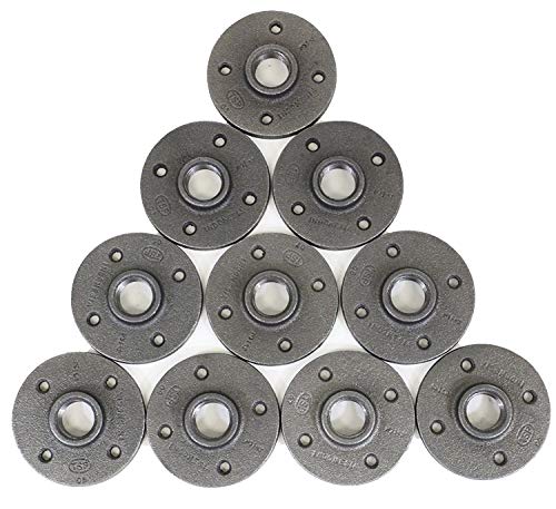 TSP Floor Flange Industrial Pipe 1/2-Inch Black Iron Flanges-1/2 DIY Furniture Decor 10 Pack Malleable Threaded Plumber Fitting-Perfect for Vintage Steampunk Lamps Shelving Plumbing, 1/2