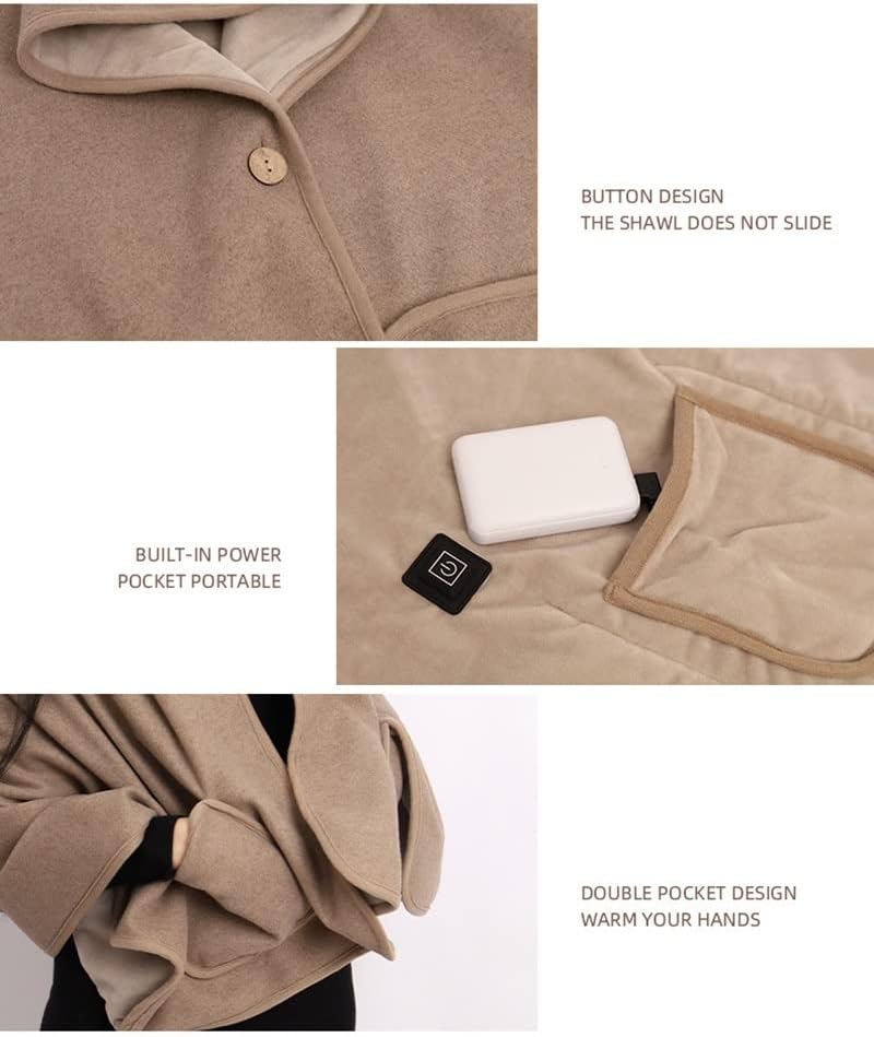 Electric Blanket, Heated Blanket USB Electric Heating Shawl, Portable Thermal Electric Blanket with Pockets, Wearable Multifunctional Car Heated Blanket