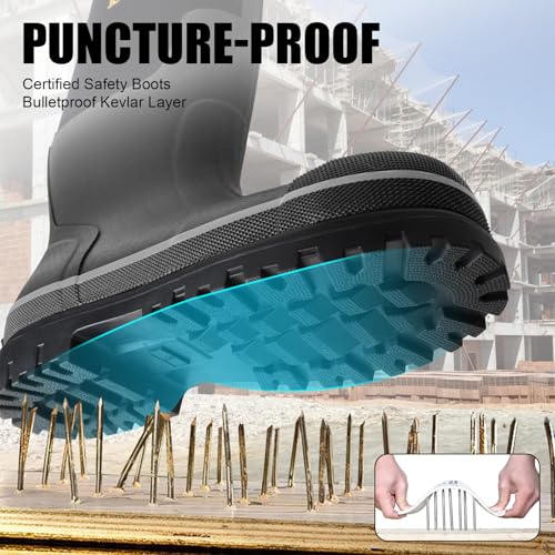 Kalkal Steel Toe Rubber Boots For Men, Waterproof Rubber Work Boots With Steel Shank, Puncture-Proof Safey Composite Toe Hunting Boots for Farming, Gardening, Fishing, Outdoor Work, Size 6-142