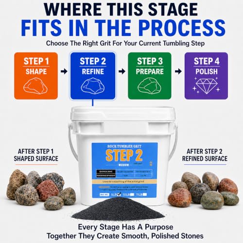 Image of KomeStone 5LB Rock Tumbler Grit Step 2 Refill - Medium 150 Silicon Carbide Tumbling Media, Ideal Follow-Up to Step 1, Compatible with Any Rotary & Vibratory Tumblers, Smooths Surface for Pre-Polish
