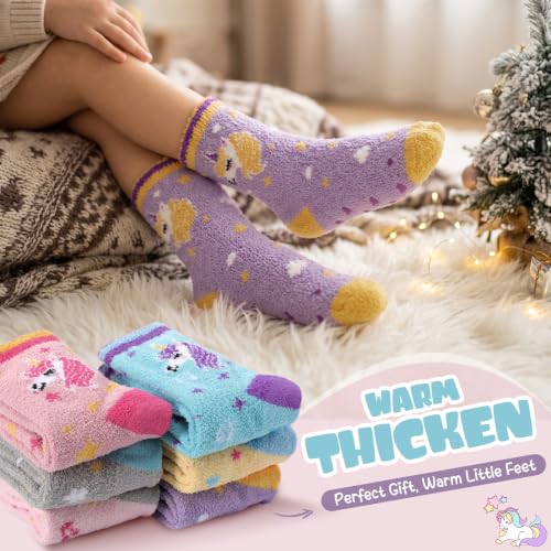 Clothclose Unicorn Fuzzy Socks for Girls, Non Slip Slipper Socks with Grips - image 5