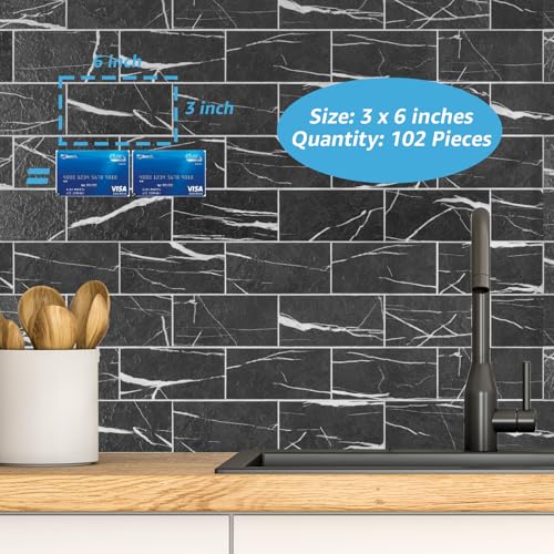 Image of Art3d 102-Pack Peel and Stick Backsplash on Subway Tile, Black Marble