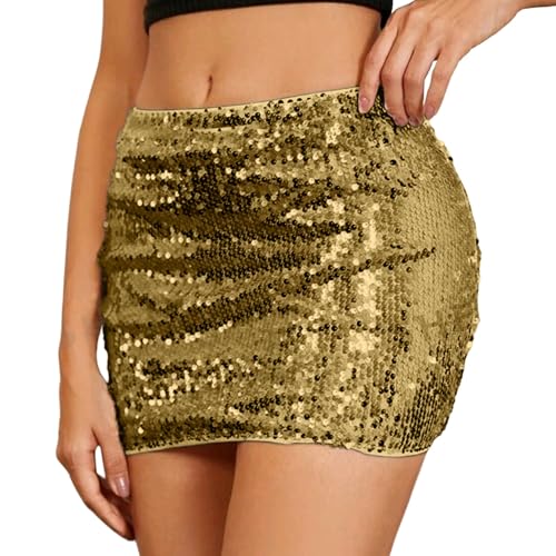 Falda Ientejuelas Mujer de Lentejuelas Doradas Sexy Minifalda Elegante Festiva Corta Faldas con Purpurina Corte Ajustado Baile Carnaval Año Nuevo