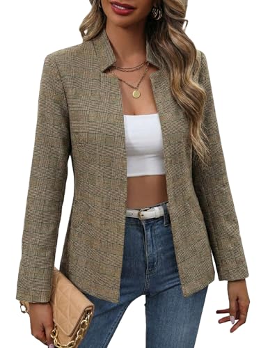 Mina Self Plaid Blazer for Women 2025 Fall Womens Khaki