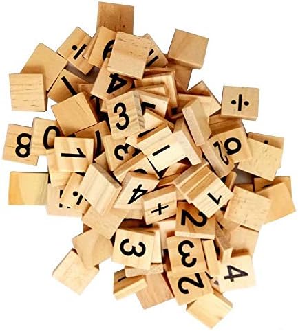 POFET Wooden Tiles Wood Number and Symbol Piece Replacement 100 Tiles Toys Crafts and Pre-school Kids Education Wedding Decor