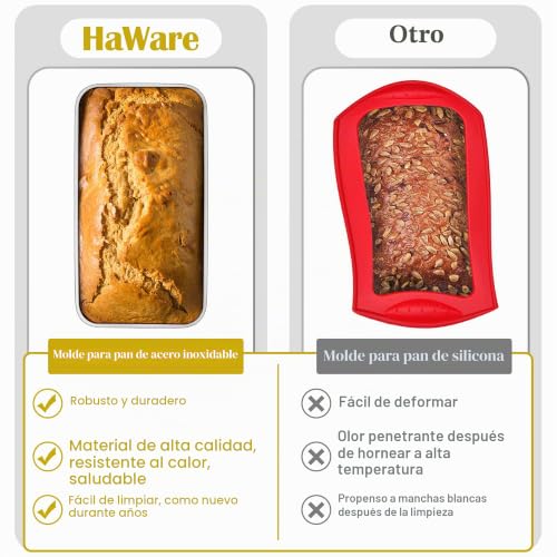 Miniatura 7 de Haware Juego De 4 Moldes Para Pan De Acero Inoxidable, Forma Rectangular, Para Pan Tostado, Para Jugosos Panes Pasteles Esponjosos, 23,5 X 12,6 X 6 Cm, Saludable Y Duradero, Apto Para Lavavajillas