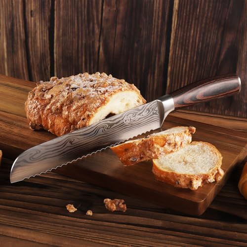 Sunnecko Serrated Bread Knife for Homemade Bread 8 Inch - High Carbon Stainless Steel Wedding Cake Knife with Wooden Handle Serrated Kitchen Knives with Sheath - Image 6