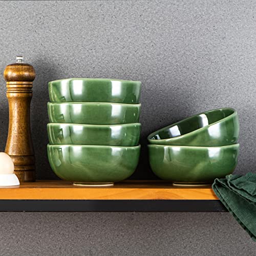 Image of vicrays Ceramic Cereal Bowls Set - Porcelain 26 Ounce Soup Salad Bowls - Rice Dessert Cream Bowls Set - Chip Resistant Dishwasher Microwave Safe - Set of 6 (Green)