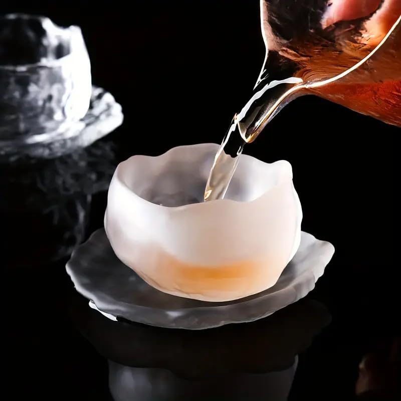 Image of KPNG Glass Tea Cup with Saucers, Coffee Cups for Home use, Household Items, Japanese mini Personal Small Tea Cup, Thickened Glass Cup Set Master (White, Pack of-1)
