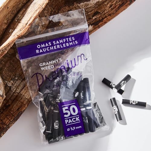 Granny’s® Slim Aktivkohlefilter 50 Stück & 2x King Size Long Papers | Ø 5,9 mm Filtertips | 108 x 45 mm | Für selbstgedrehte Zigaretten