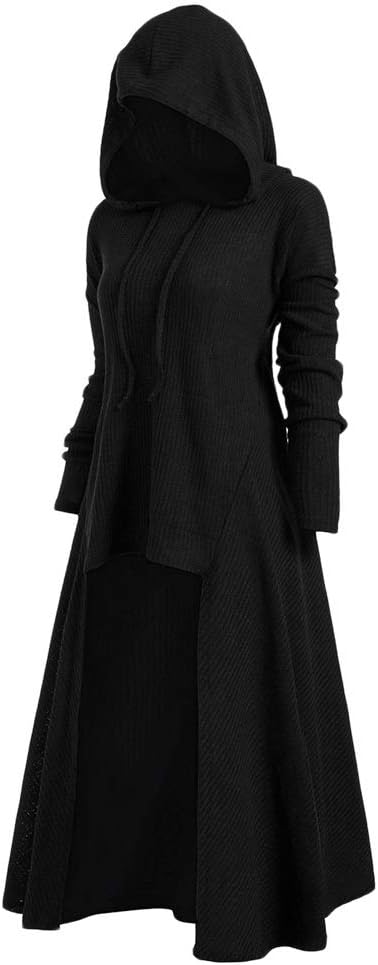 Women Sweater Dress Hooded Costume High Low Drop Shoulder Longline Gothic Pullover Outfit - Image 2