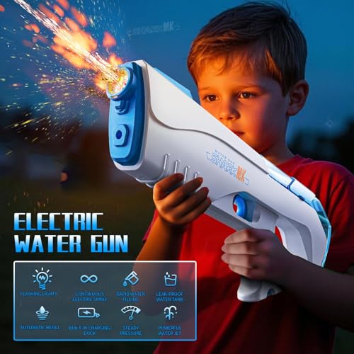 Electric Water Guns for Kids & Adults, Automatic Water Blaster Squirt Gun with Water Absorption LED Light 32ft Range Large Capacity, Outdoor Toys for Summer Game at Pool Beach Park Backyard (Blue) — view 2