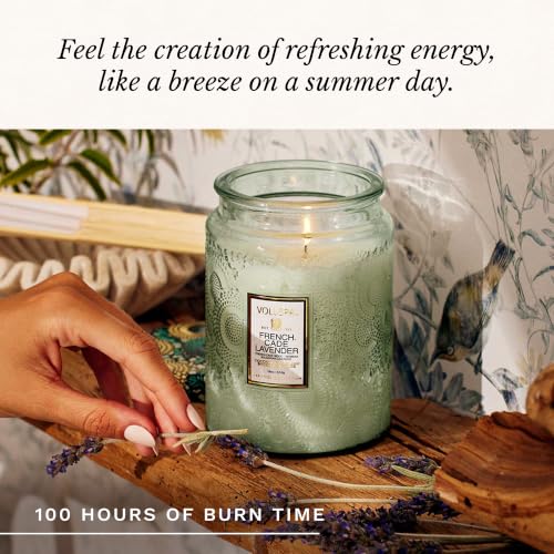 Image of Voluspa French Cade Lavender Large Scented Candle Jar 18 Oz, 100 Hr Burn | Coconut Wax Blend in Decorative Glass, Clean Even Burn, USA Handcrafted Gift for Hosts, Fragrance Lovers & Relaxed Rooms