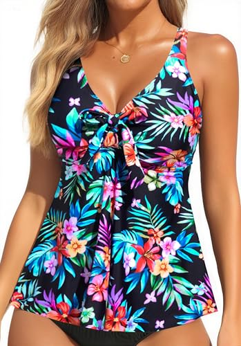Yonique Womens Flowy Tankini Tops Only Modest Swim Tops Loose Fit Bathing Suit Tops No Bottom Multi Floral L