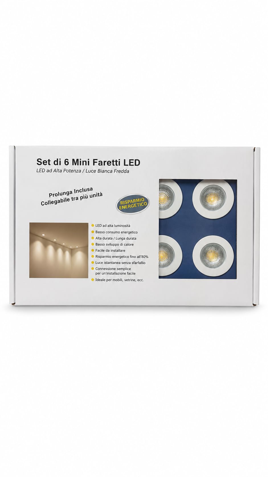 Generico Set di 6 Mini Faretti LED da Incasso, 1,2W per Spot, Luce Bianca Calda, Foro 40 mm, Driver EL-9-350 Incluso, Collegabili, Basso Consumo, Made in Germany