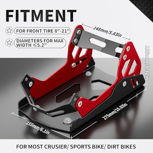 Image of Motorcycle Wheel Chock for Transportation,Portable Adjustable 1800 lbs Capacity Special Front Tire Stand for 8 inch-21 inch Wheel Universal for Most Crusier Sports Dirt Bikes Trailer Truck