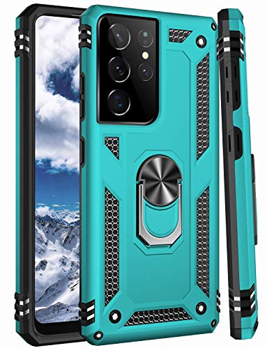 Ikazz Galaxy S21 Ultra Case,Samsung S21 Ultra Cover Military Grade Shockproof Heavy Duty Protective Phone Case Pass 16Ft Drop Test With Magnetic Kickstand For Samsung Galaxy S21 Ultra Turquoise #TOP7