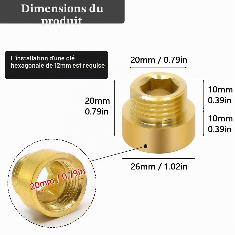 2 Pièces Raccord de Extension en Laiton 1/2" x 10 mm Raccordement de Tuyaux Rallonge de raccordement pour eau Potable et Installation de Chauffage