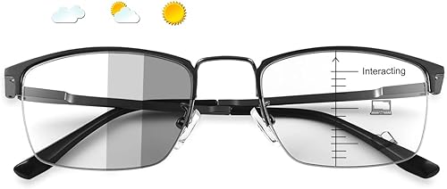 Vepiant Fotocrómico Progresivo Multifocus Computer Reading Glasses Spring Bisagras Transición UV400 Gafas de sol Lectores de sol