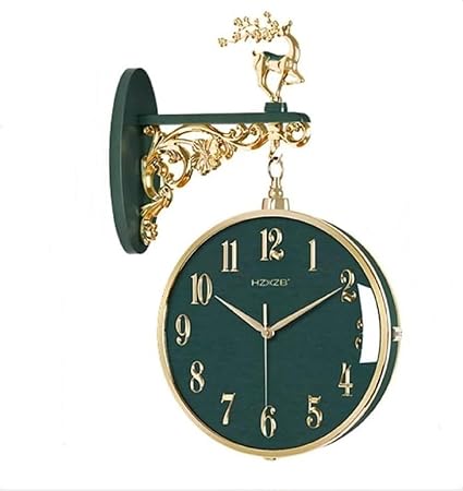 Lucario Luxury Look Deer Round Wall Hanging Double Sided 2 Faces Retro Station Wall Clock (W3-Green)