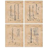 Vintage Fender Guitar Patent Poster Prints, Set of 4 (8x10) Unframed Photos, Wall Art Decor Gifts Under 20 for Home, Office, Man Cave, College Student, Teacher, Musician, Band, Rock & Roll Fan