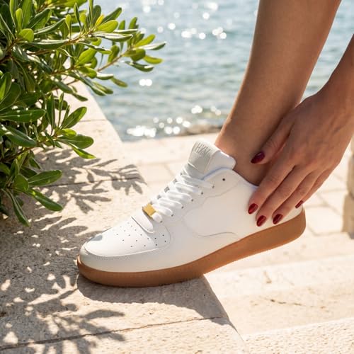 Image of HXV Women Fashion Sneakers Casual Tennis Shoes Retro Trendy Low Top Lace-Up Breathable Non Slip Lightweight Comfortable Zero Drop Cute Flat Walking Shoes