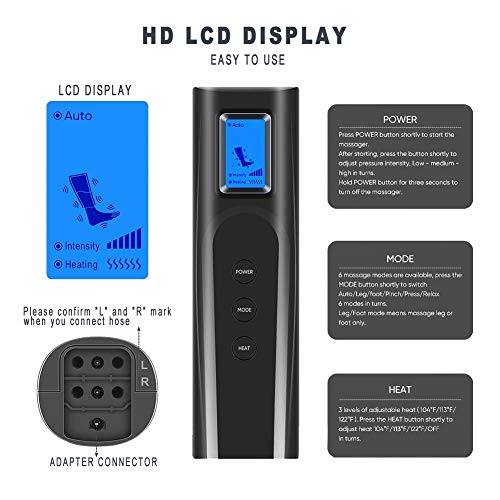 Foot and Calf Massager with Heat, Leg Air Massager for Circulation and Relaxation with Hand-held Controller 6 Modes 3 Intensities (with 2 Extensions) - Thumbnail 4