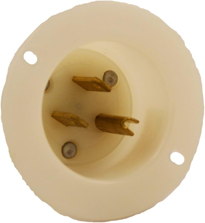 Leviton 5278-C 15 Amp, 125 Volt, Flanged Inlet Receptacle, Straight Blade, Industrial Grade, Grounding, White beige