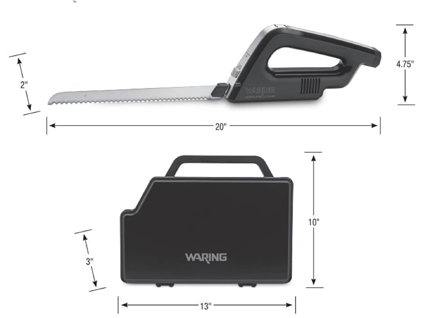Waring Commercial WEK200 Cordless Rechargeable Electric Knife w/Bread and Carving Blades, Includes Case, 120V, 5-15 Phase Plug : Home & Kitchen