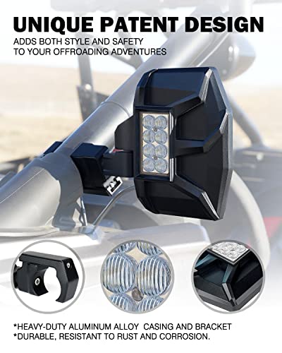 Xprite Utv Rzr Side Rear View Mirrors W/Led Lights, Heavy-Duty Aluminum Rearview Mirror Compatible 1.75"-2" Roll Cage Bar For Side By Side, Sxs, Polaris Xp Turbo, Can-Am Maverick X3, Kawasaki Mule #TOP4
