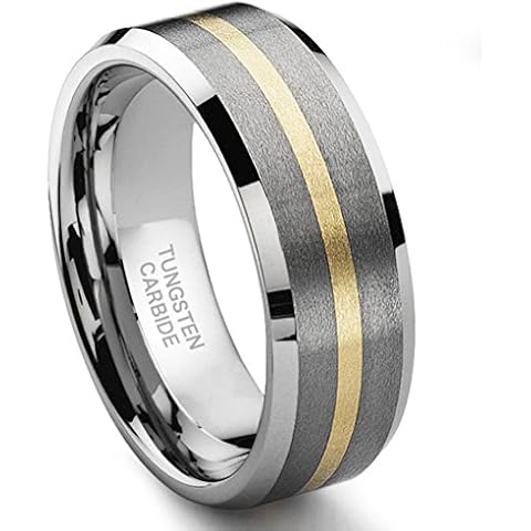 Hollywood Pro 8MM Satin Finish Tungsten Carbide 14K Gold Inlay Wedding Band Ring Sz 12.0 Cover