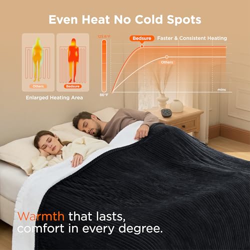 Image of Bedsure GentleSoft Electric Blanket Queen Size - Soft Ribbed Flannel Heated Blanket with Dual Control, Heating with 10 Heat Settings & 10 Time Settings, 8 hrs Timer Auto Shut Off (84x90 inches, Black)