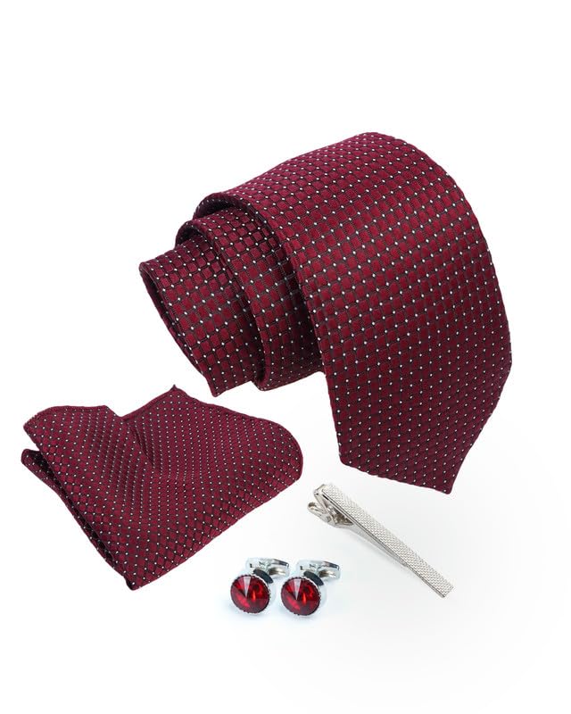 axlon Wine Micro Dotted Tie For Men – Formal Ties Set With Pocket Square, Cufflink & Tie Clip With Gift Box For Mens, Silk Fabric Neckties Gift Sets For Men’s (AXRD_82)-picture-28