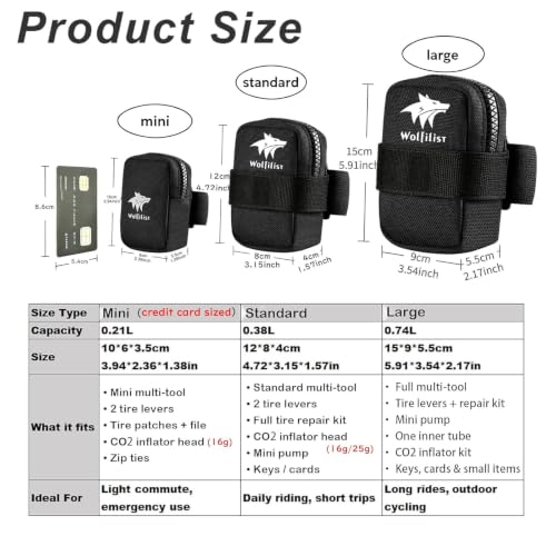 Image of WOLFILIST Compact Cycling Saddle Bag - Fits Under Bike Seat for easy storage - Road Bike & Bicycle Seat Bag - Tiny Durable & Water-resistant (Standard)