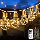 btfarm Outdoor String Lights with Remote, 29(19+10)FT Waterproof Vintage Patio Lights with 16 Shatterproof Bulbs, Timer Dimmable Hemp Rope Hanging Gazebo Light for Outside Backyard Balcony-Warm White