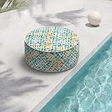 TWLEAR Indoor/Outdoor Inflatable Ottoman D21 x H9 inch, Round Footstool Inflatable Foot Rest Ottomans with Handle, Portable Ottoman Pouf for Patio, Garden, Camping, Home,Acapa Opal Geometric