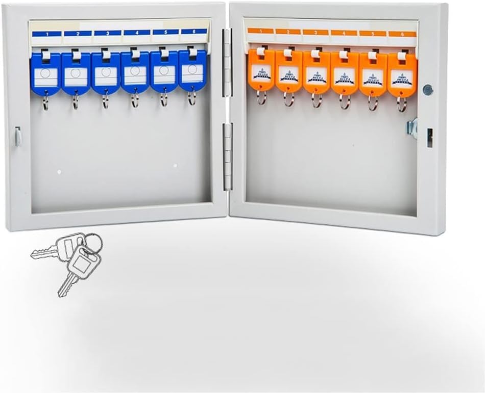 EVALUEMART Key Cabinet Lock Box | Durable Iron Key Holder with Secure Locking System | Key Safe Storage Box with 12 Hooks for Home Office Garage School Hotel Security - Grey-image-49