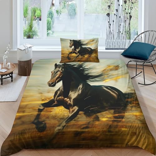 QMena Black Horsess Literie Hypoallergénique Comfort Cover Respirant Ponies Linge De Lit Chaleur Housse De Couette Hygroscopique Parure De Lit pour Adultes...
