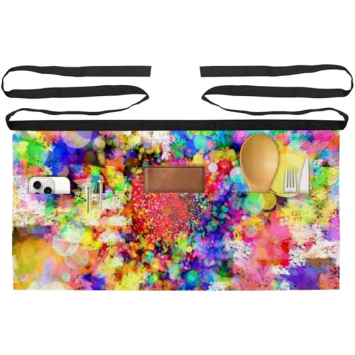 Lot de 3 tabliers courts de chef avec 3 poches pour cuisine et bistrot motif art abstrait