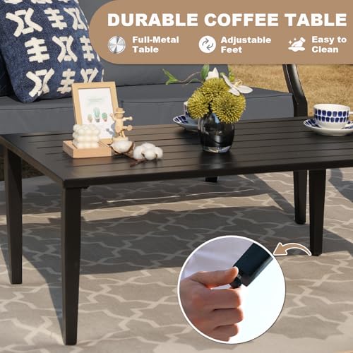 Image of 4-Piece Patio Furniture Set, Wider Outdoor Metal Seating Sofa with High Back & Lovsest, Coffee Table, All Weather Conversation for Backyard, Poolside, Deck-Grey