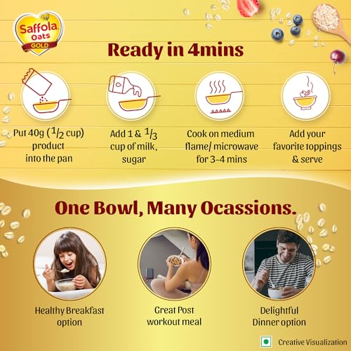 Image of Saffola Oats Gold, Rolled Oats with Jowar Millet | 1500g | High Protein & Fibre | Healthy Cereal for weight loss (Pack of 3)