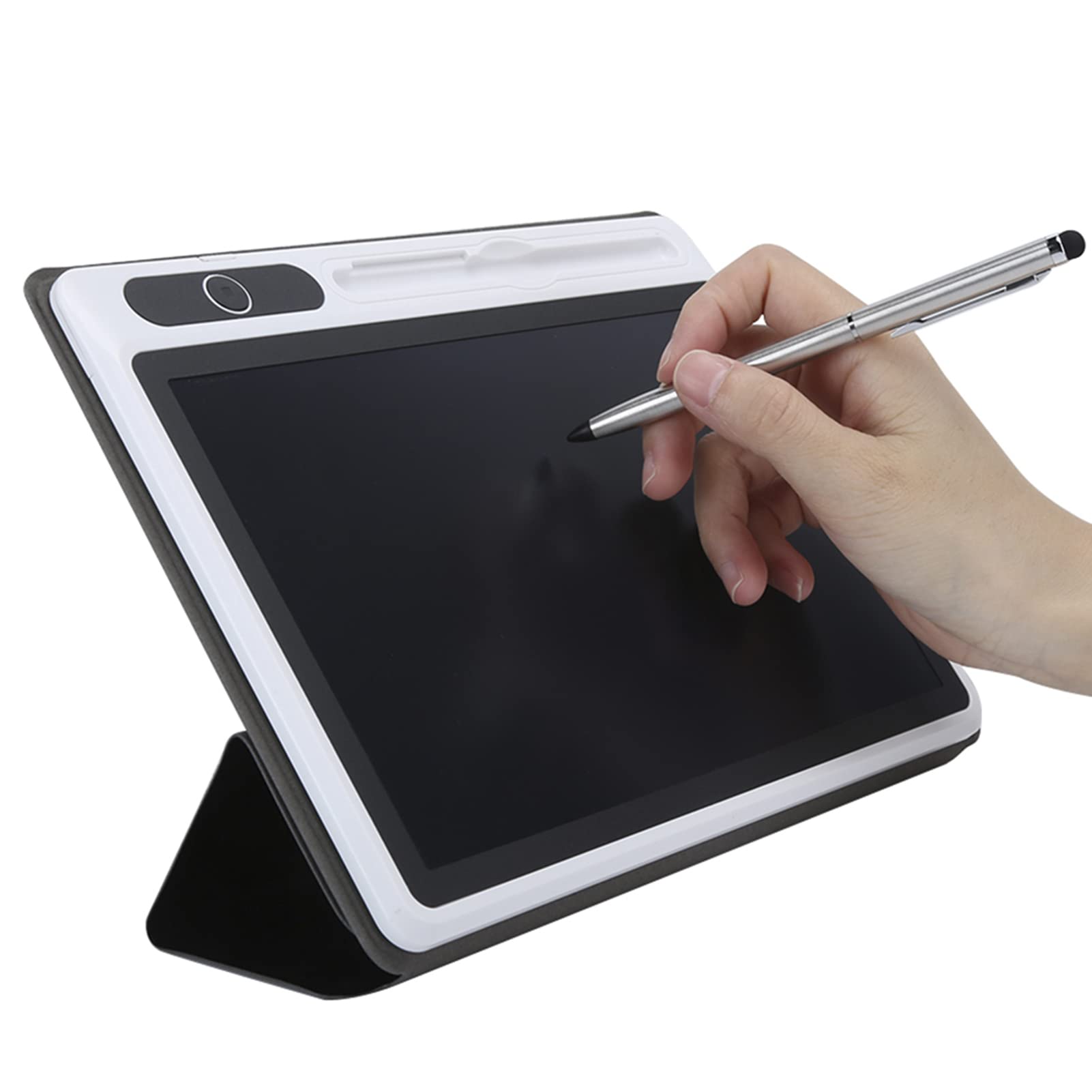 LCD Writing Tablet, Doodle Scribbler Pad Flexible and Bright Drawing Board for Business Supplies, with Hand Painting Tool (Black (with leather case))