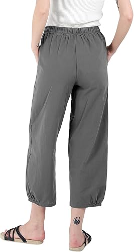 Miniatura 4 de yoeasy Pantalones capri de lino para mujer, holgados, cómodos, con cintura elástica, con bolsillos